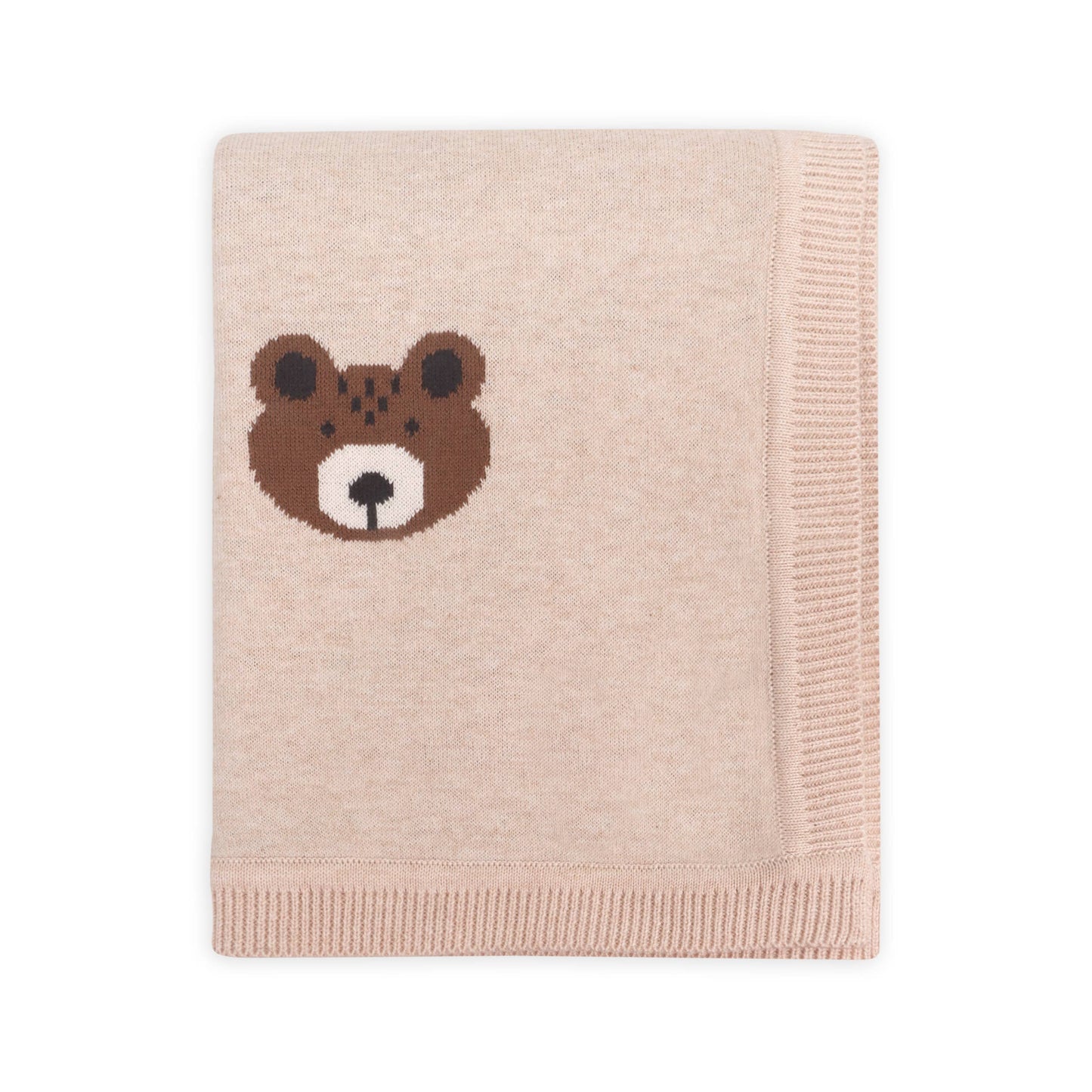 Brown Bear - Organic Cotton Jacquard Knit Baby Blanket: Oatmeal Heather