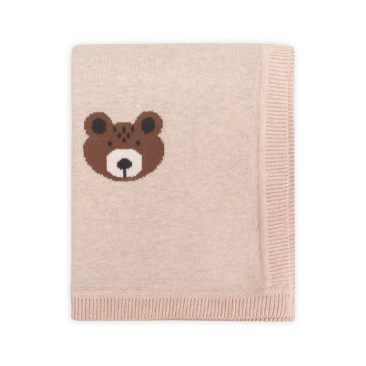 Brown Bear - Organic Cotton Jacquard Knit Baby Blanket: Oatmeal Heather