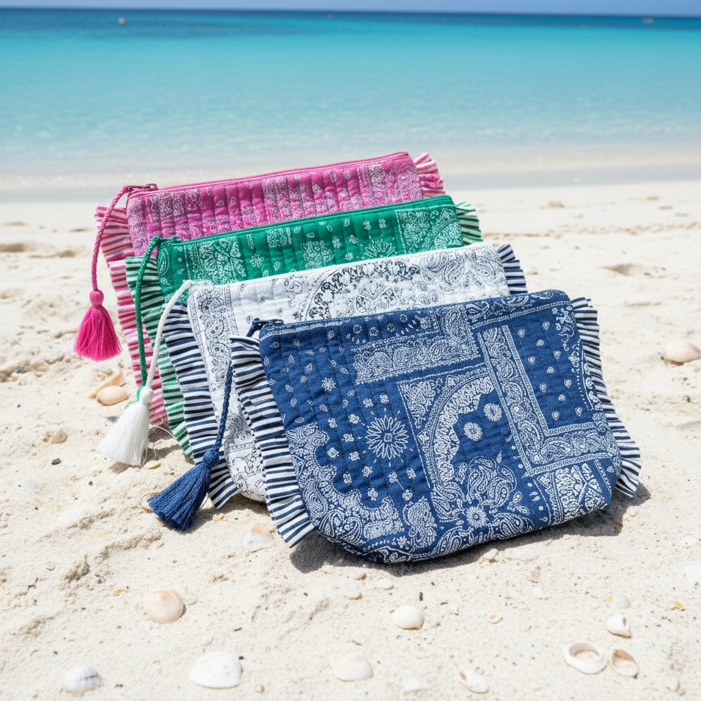 La Plage Ruffle Pouch Patchwork Bandana Navy