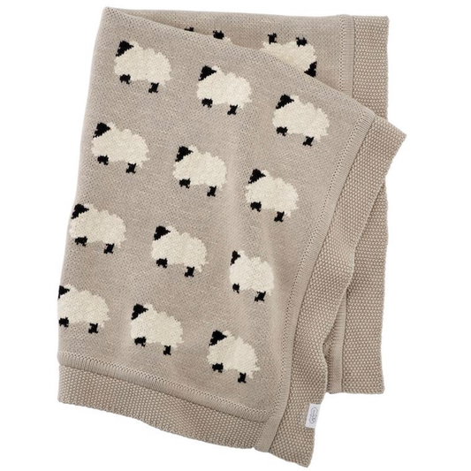 Furry Sheep - Organic Cotton Jacquard Knit Baby Blanket