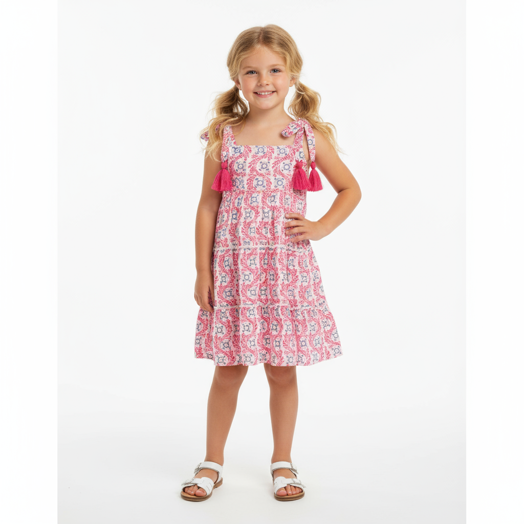Mer St Barth Bella Girls' Shoulder Tie Sundress Jaipur Bloom
