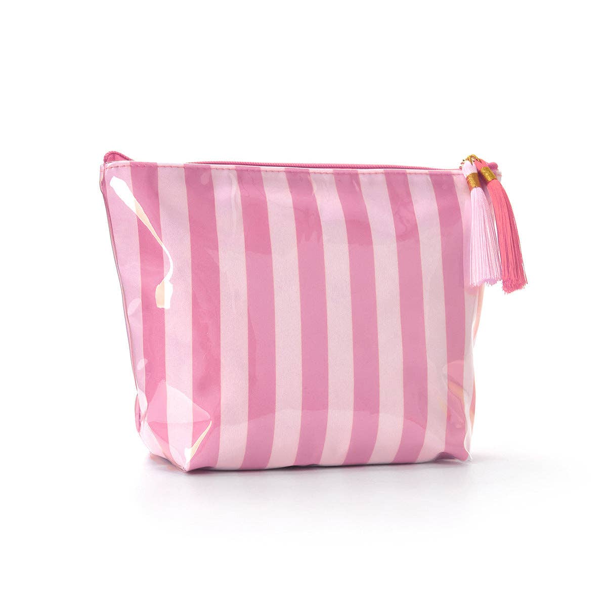 Glossy Striped Makeup Bag, Waterproof Travel Toiletry Cosmetic Storage Pouch: Green/Blue