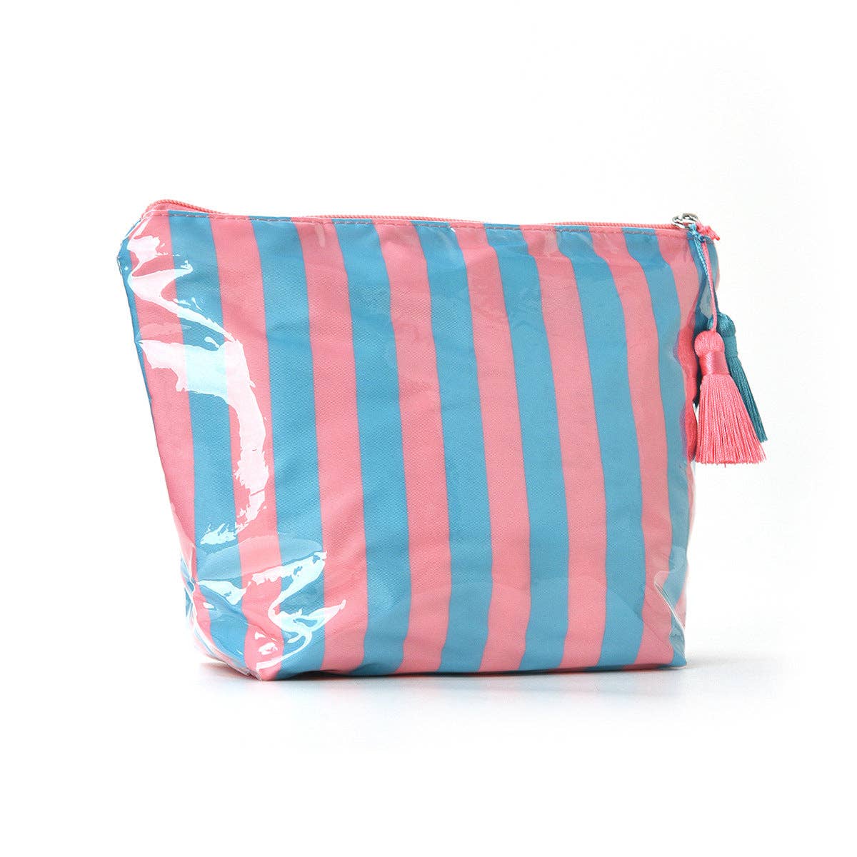 Glossy Striped Makeup Bag, Waterproof Travel Toiletry Cosmetic Storage Pouch: Pink