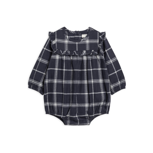 Ruth Flannel Ruffle Neckline Bodysuit - Navy Plaid