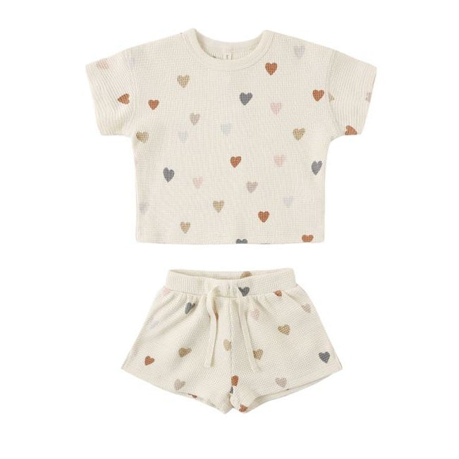 Waffle Tee + Short Set || Confetti Hearts