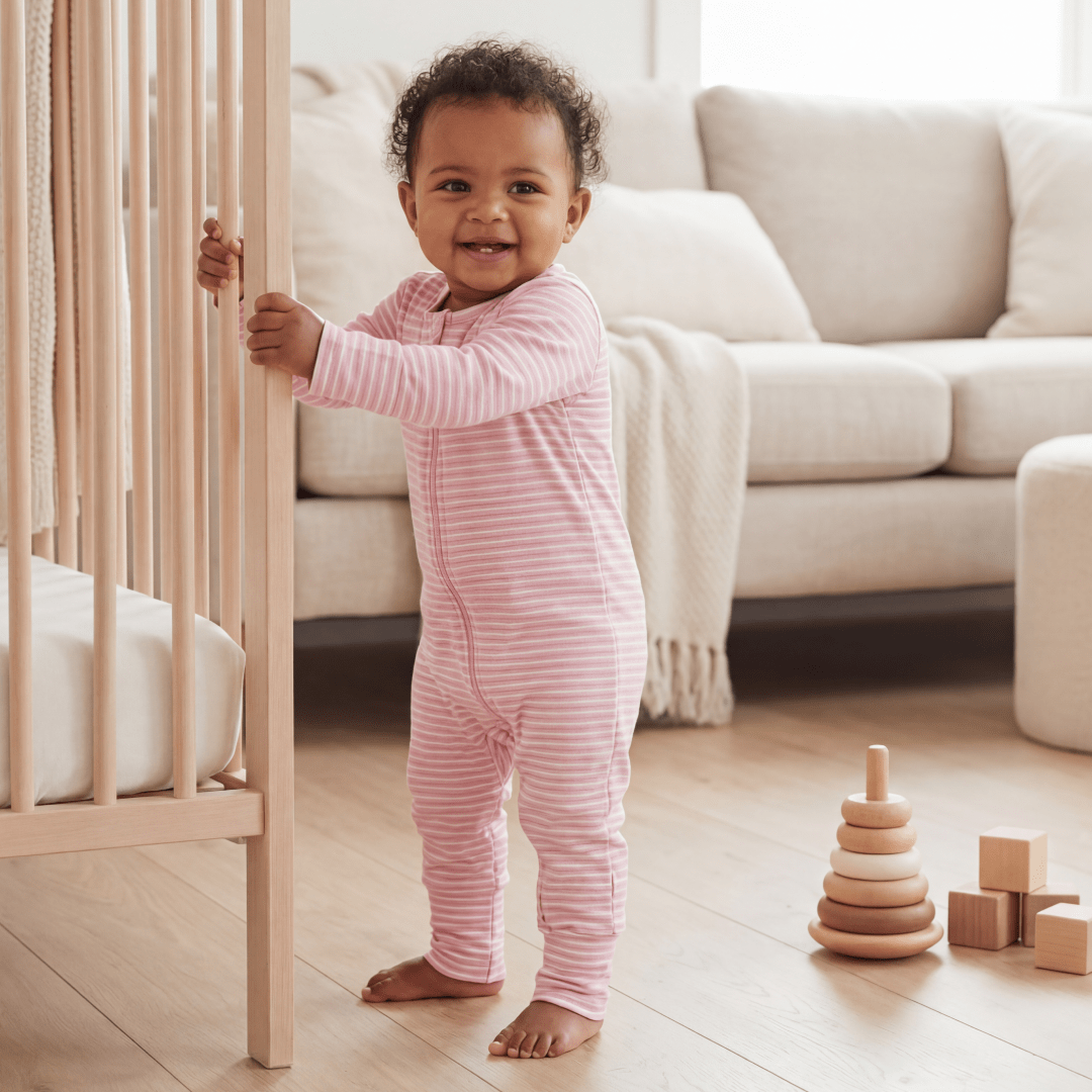 Sweet Bamboo - Pink Stripe Convertible Romper: Pink Stripe / Girl / 0-3 Months