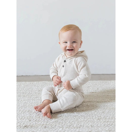 Cole Waffle Hooded Bodysuit- Heather Oat