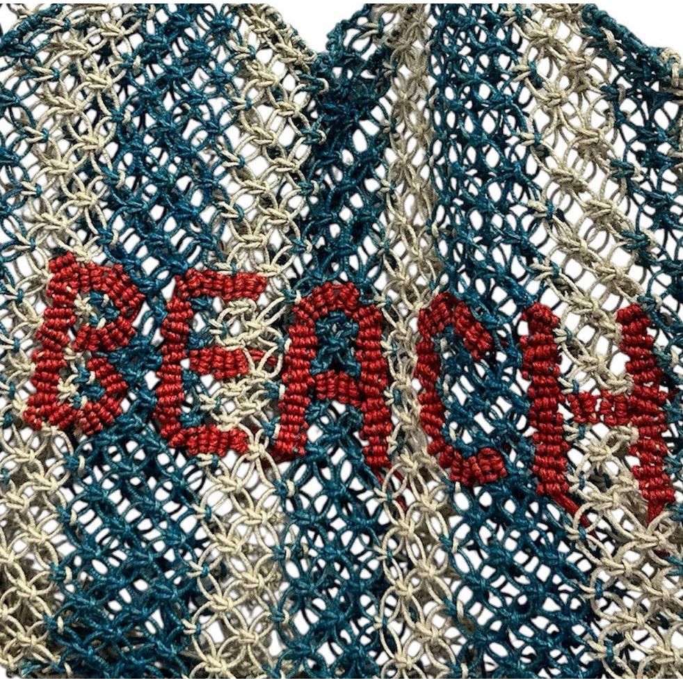 St Jean Jute Beach Tote "Beach": Blue / OS