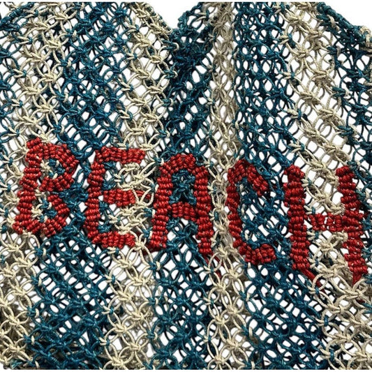 St Jean Jute Beach Tote "Beach": Blue / OS