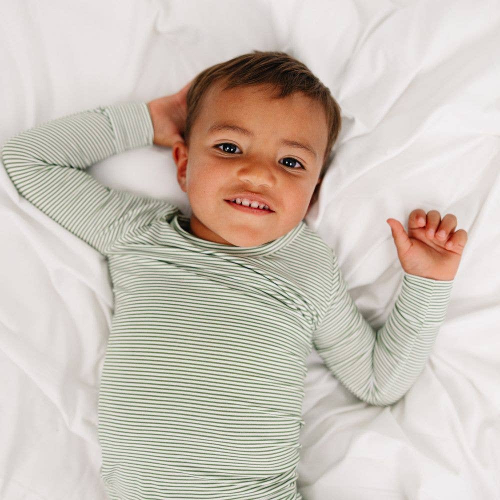 Evergreen Stripe Bamboo Kids Pajama Set