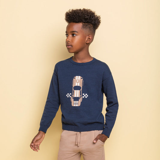 Sportwagen Intarsia Navy Sweater