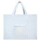 powder blue stripe overnighter tote