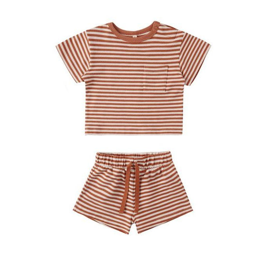Boxy Pocket Tee + Short Set || Poppy Stripe