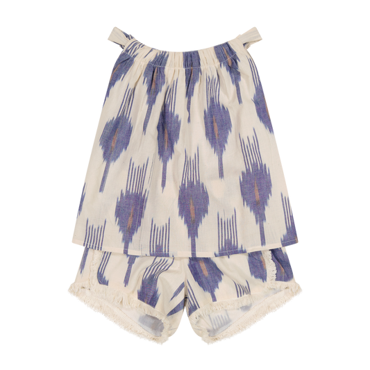 Mer St Barth Colette Girls' Top and Short Set La Creme Ikat