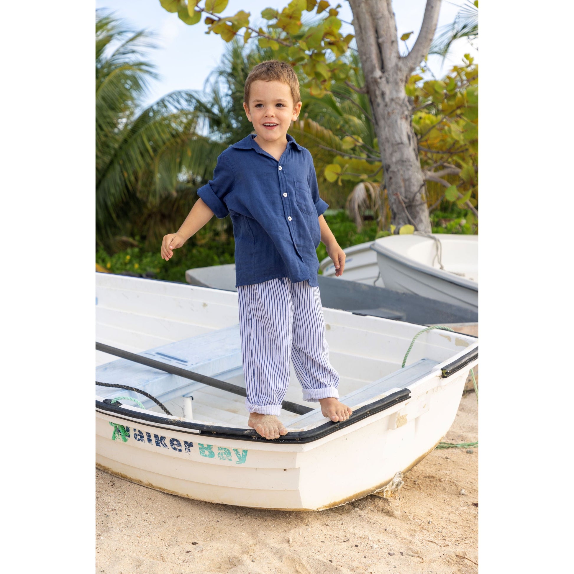 Mer St Barth Remi Boy's Button Front Shirt Lapis Blue