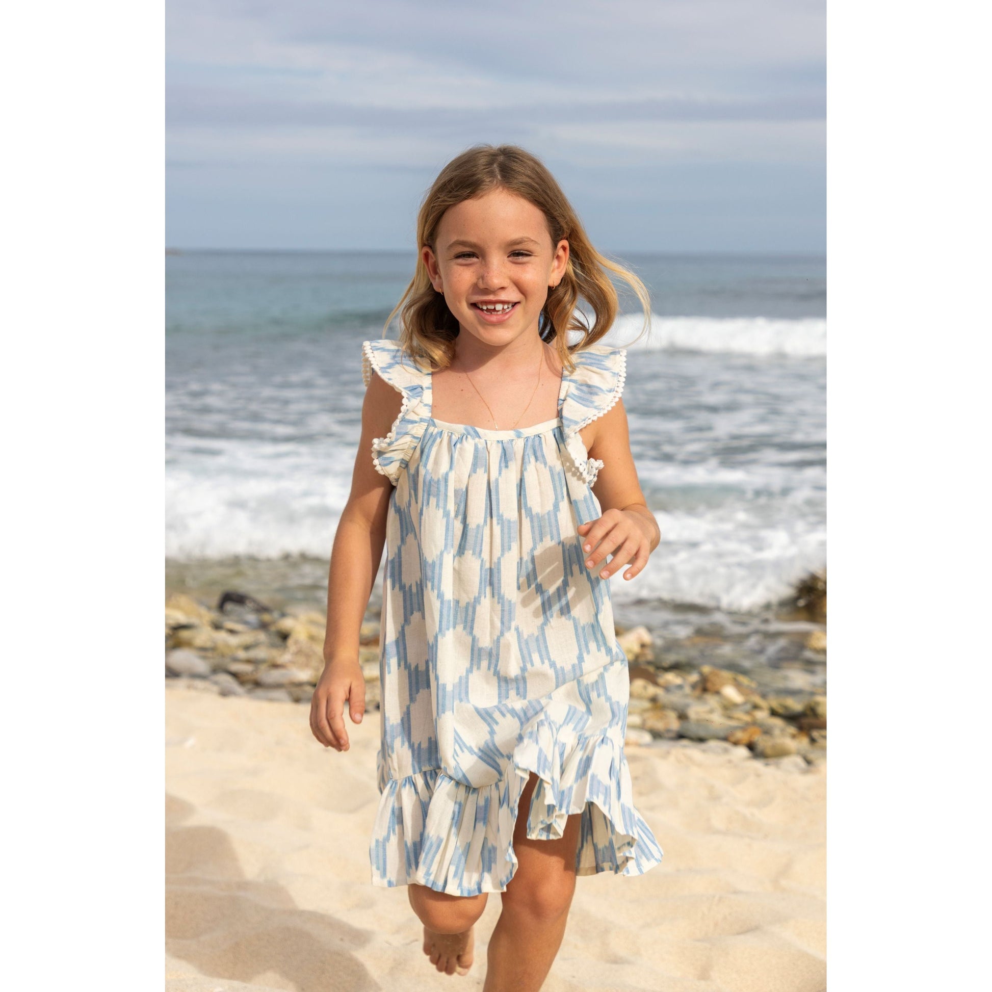 Mer St Barth Mini Eva Girls' Dress Sky Blue Ikat