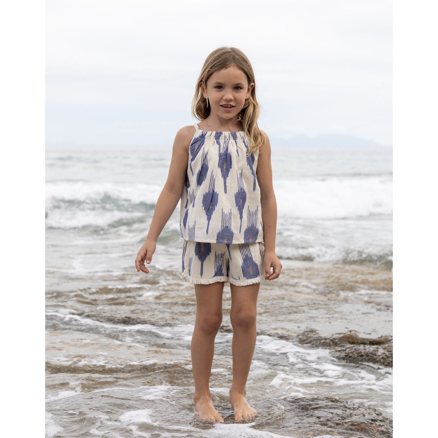 Mer St Barth Colette Girls' Top and Short Set La Creme Ikat