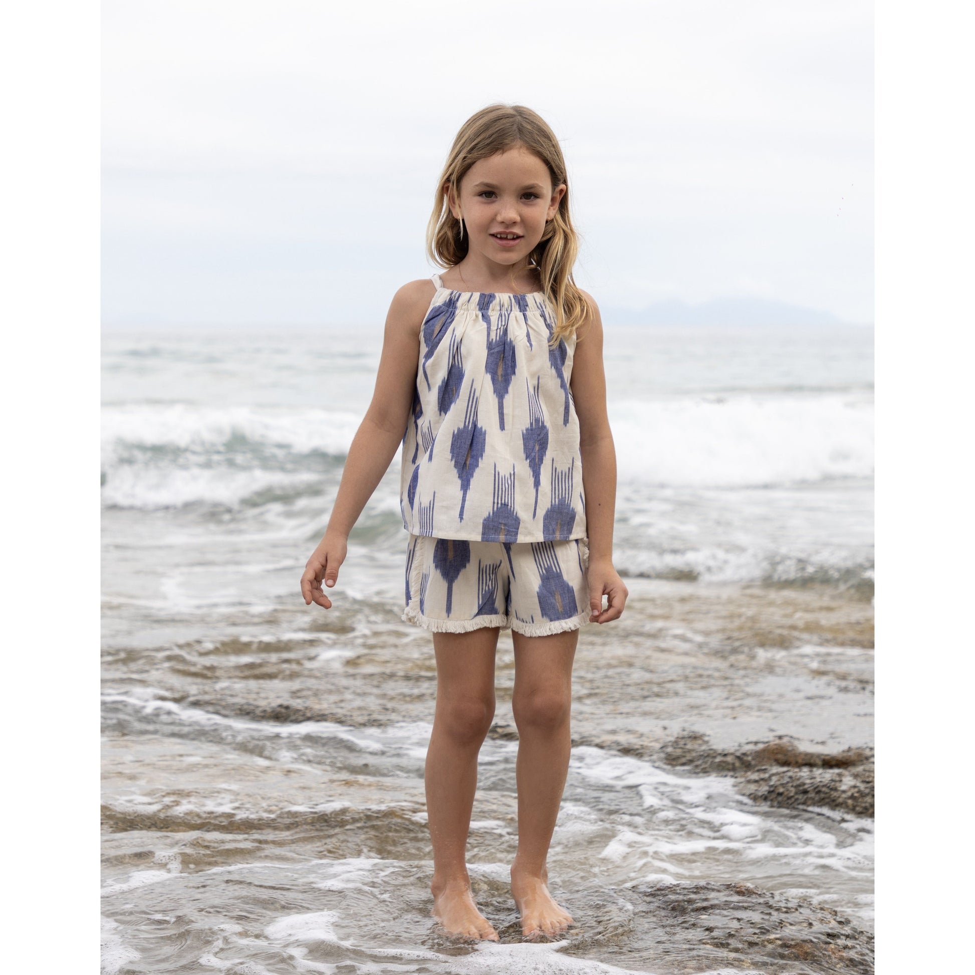 Mer St Barth Colette Girls' Top and Short Set La Creme Ikat