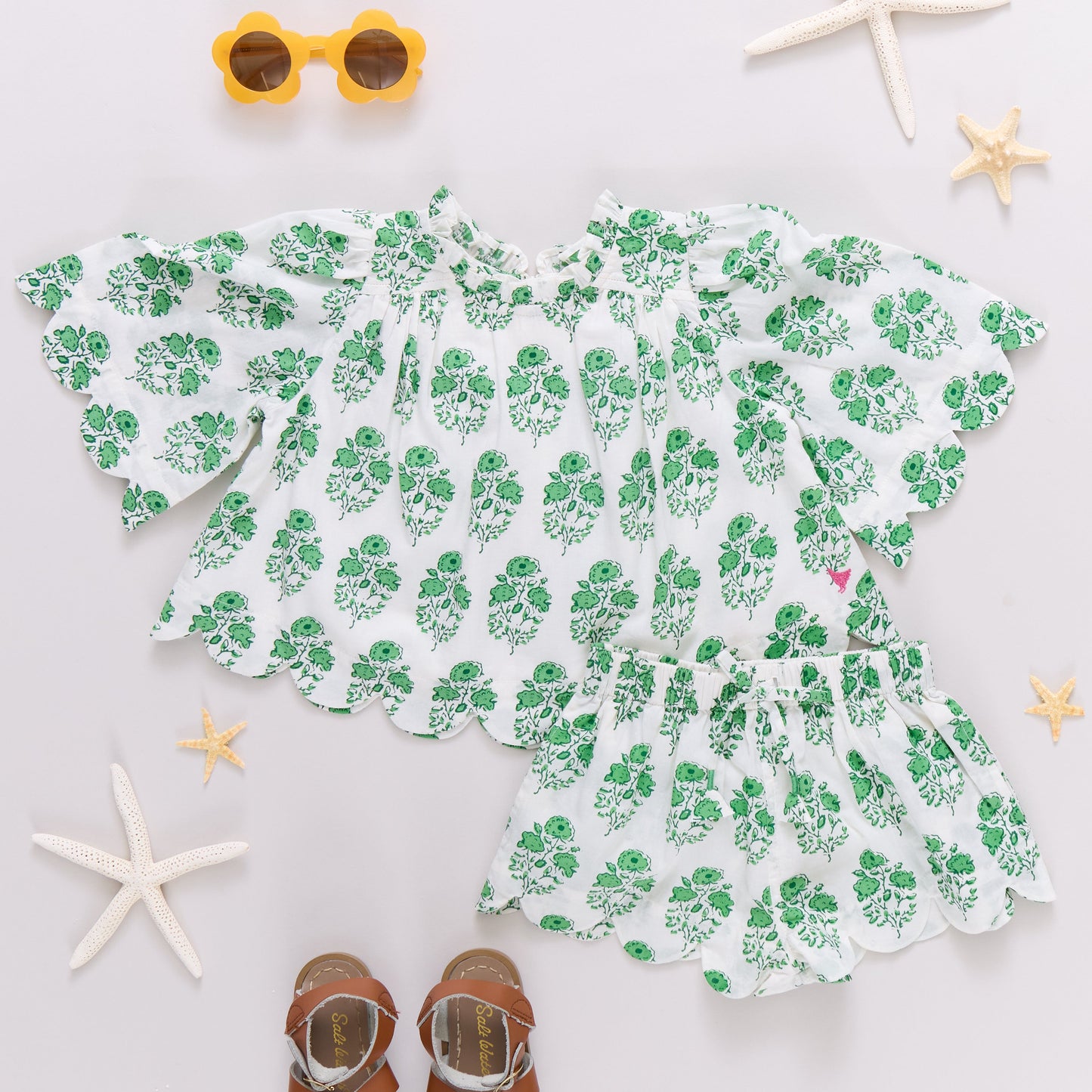 Girls Misha Scallop 2-Piece Set - Green Strawflower
