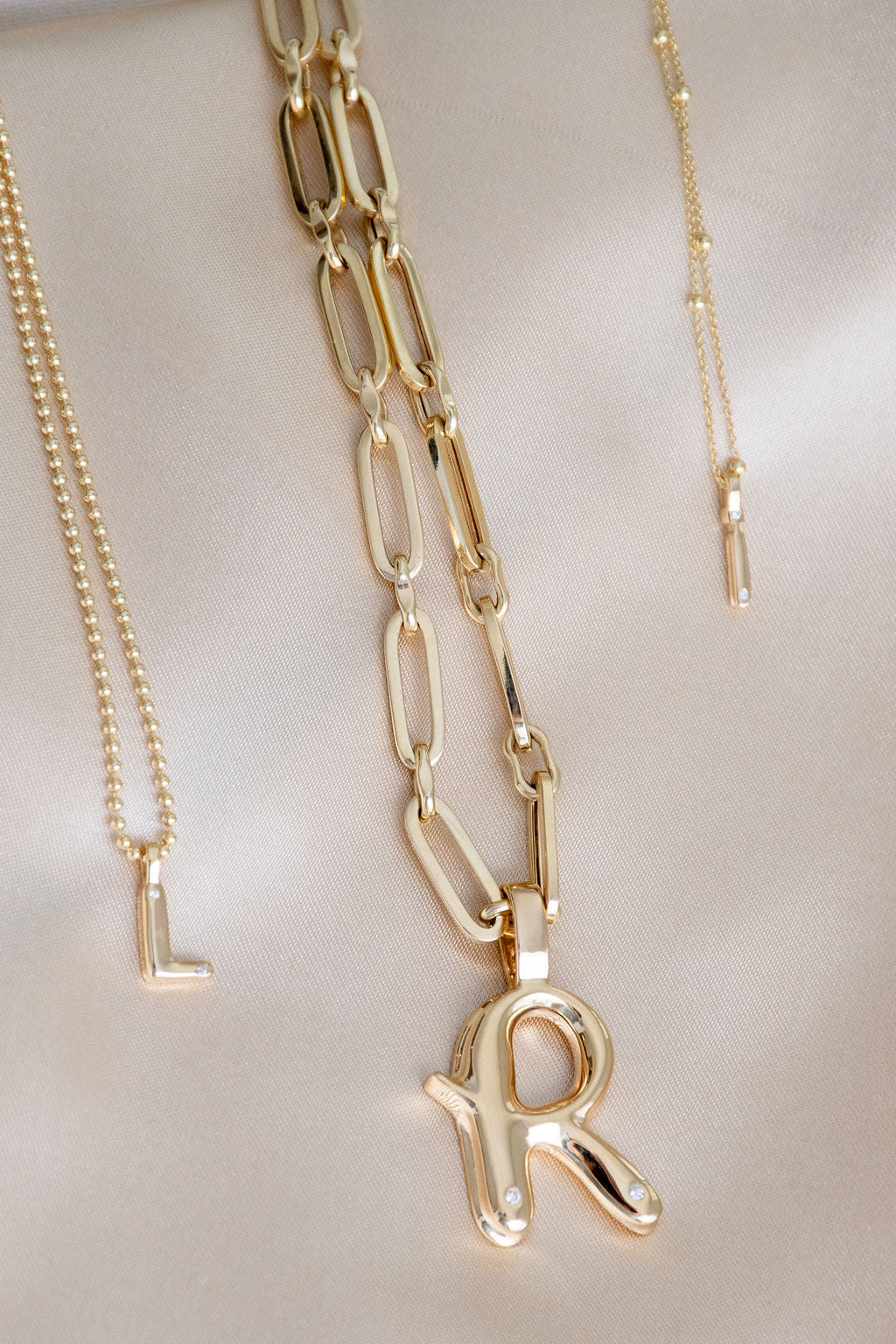 Bubble Diamond Initial Necklace - Large