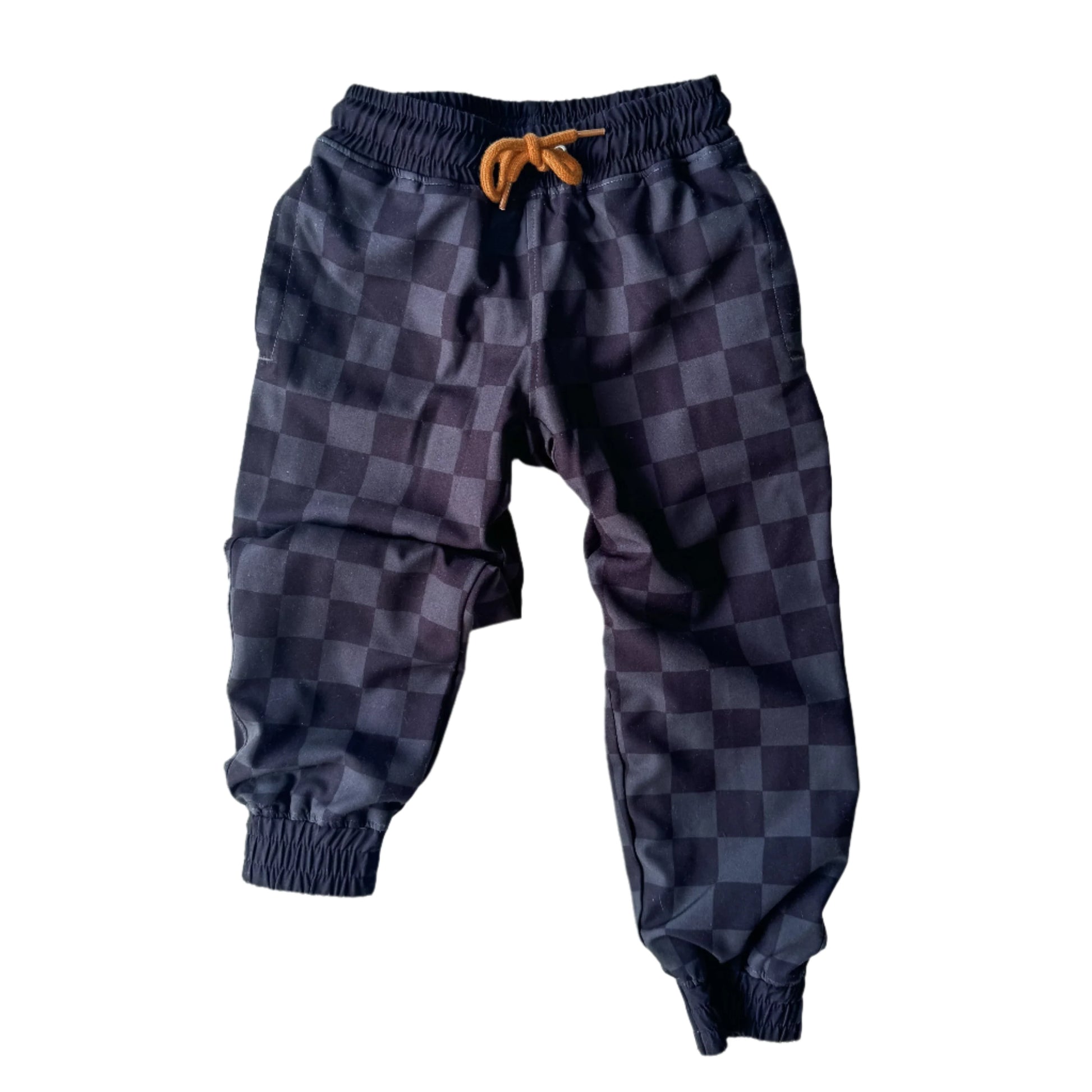 Kids Muted Athletic Checkerboard Joggers Black sunset pine