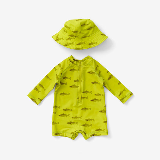 Baby Rashguard Suit - Salmon | Chartreuse