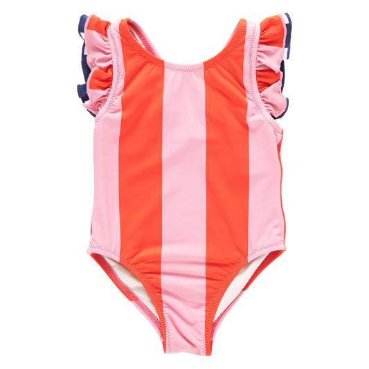 Girls Liv Suit - Pink Wide Stripe w/ Red Stripe