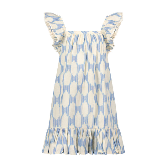 Mer St Barth Mini Eva Girls' Dress Sky Blue Ikat