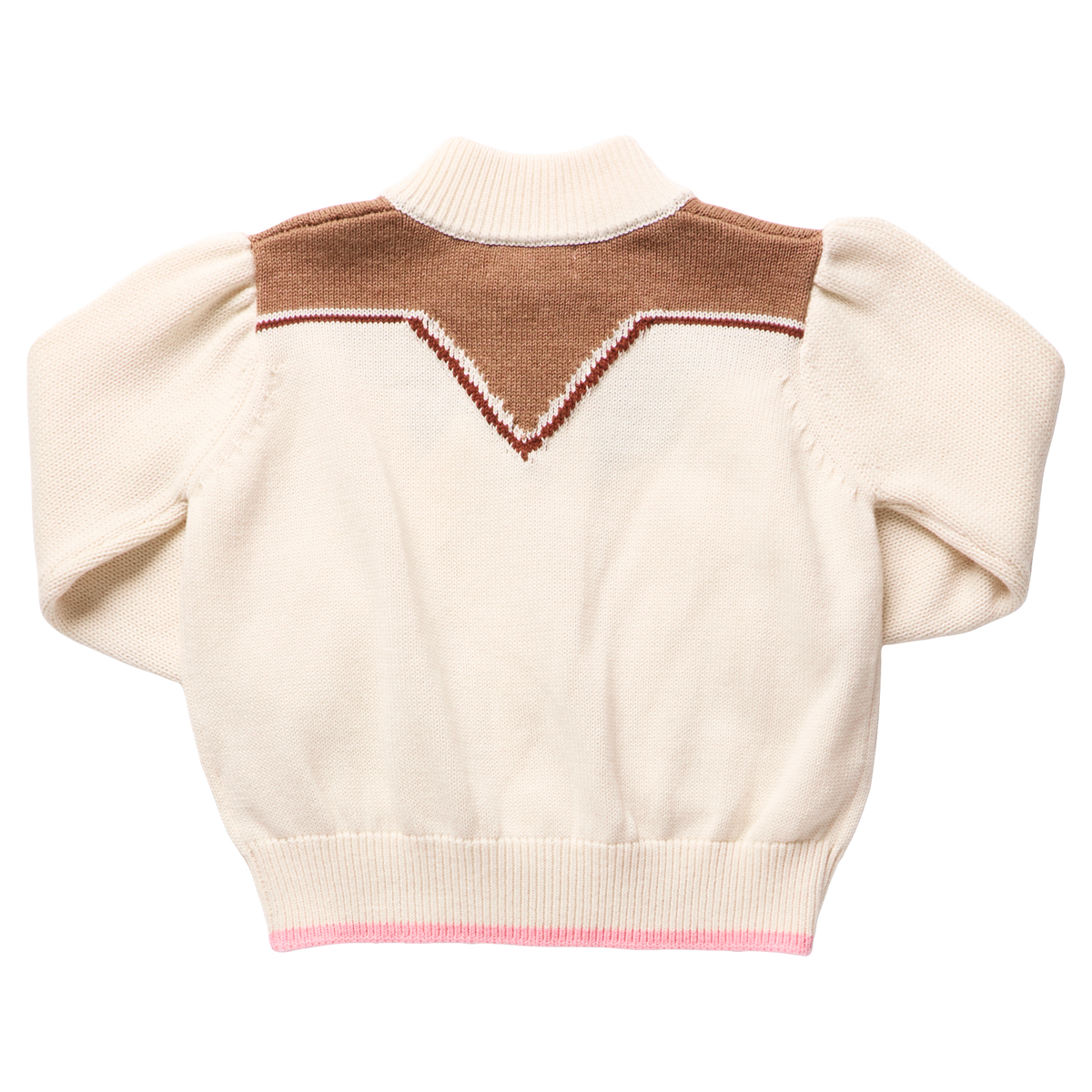 Girls Western Zip Sweater - Cream and Brown