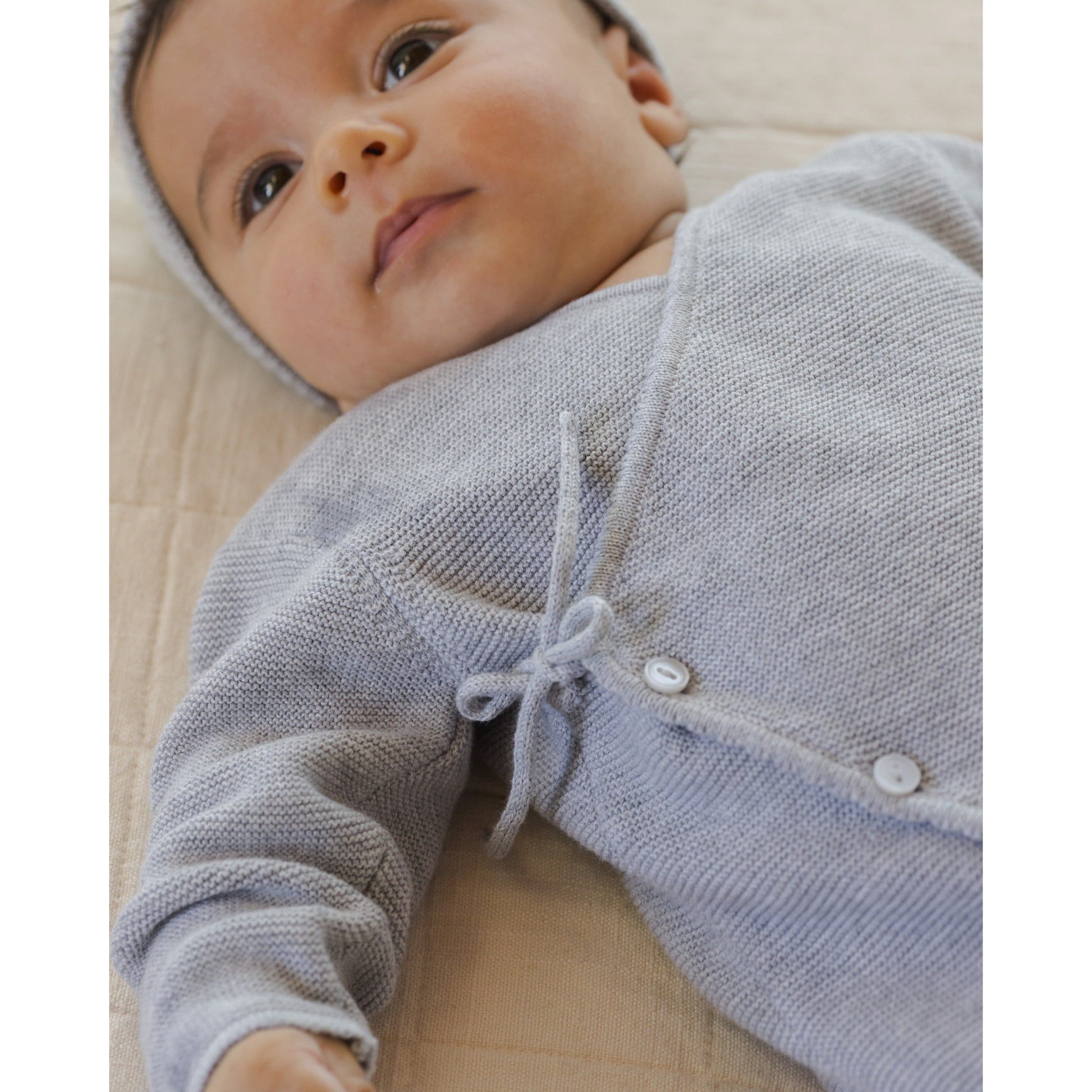 Wrap Knit Footie || Heathered Dusty Blue - Rylee + Cru | Kids Clothes | Trendy Baby Clothes | Modern Infant Outfits |