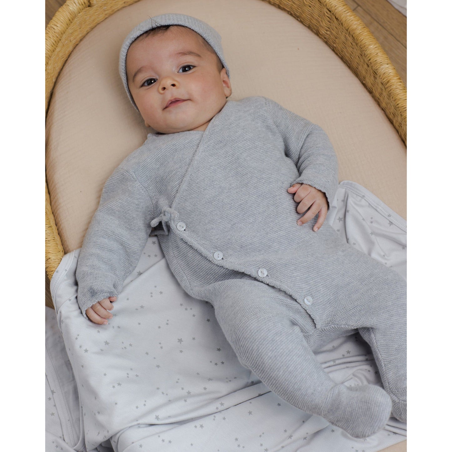 Wrap Knit Footie || Heathered Dusty Blue - Rylee + Cru | Kids Clothes | Trendy Baby Clothes | Modern Infant Outfits |