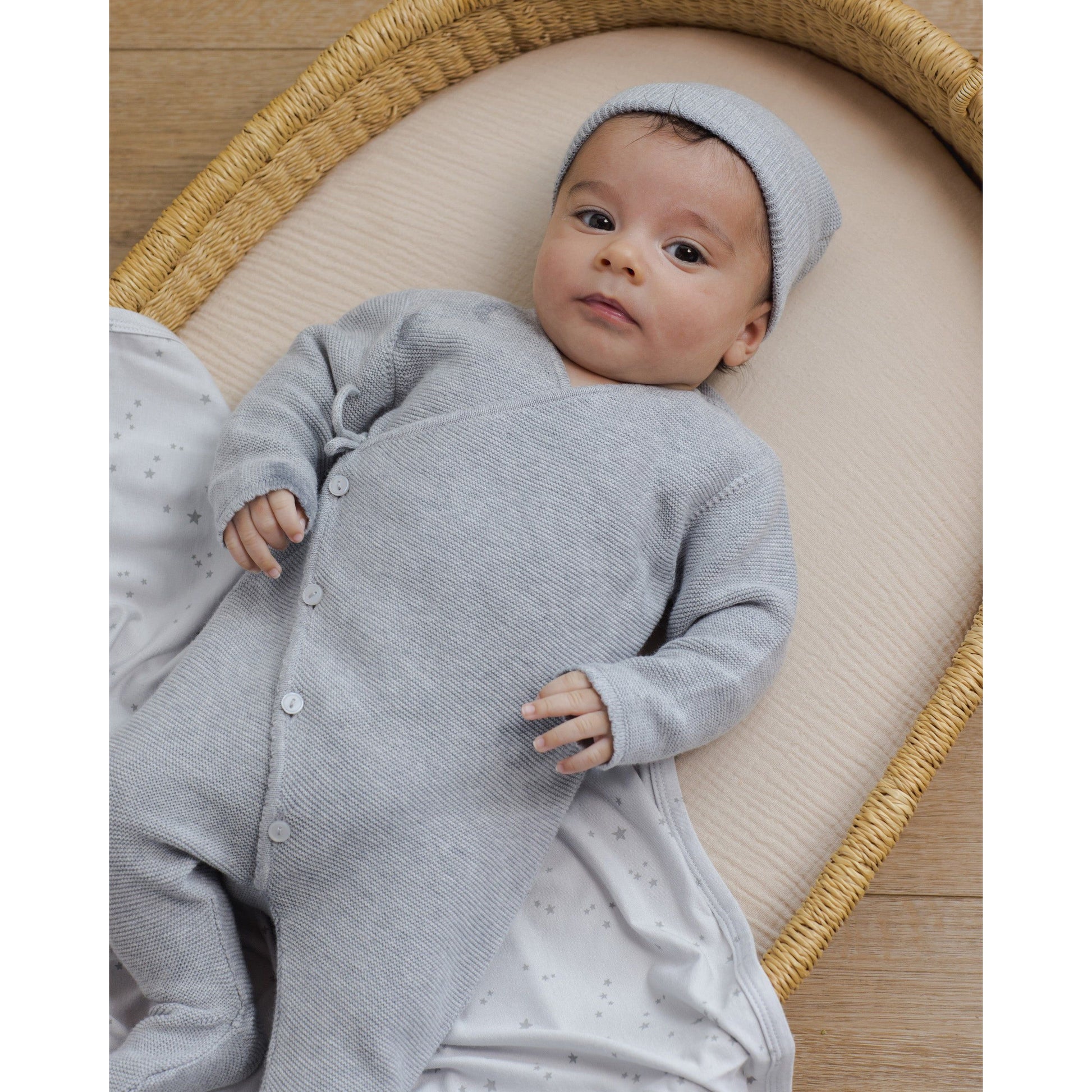 Wrap Knit Footie || Heathered Dusty Blue - Rylee + Cru | Kids Clothes | Trendy Baby Clothes | Modern Infant Outfits |