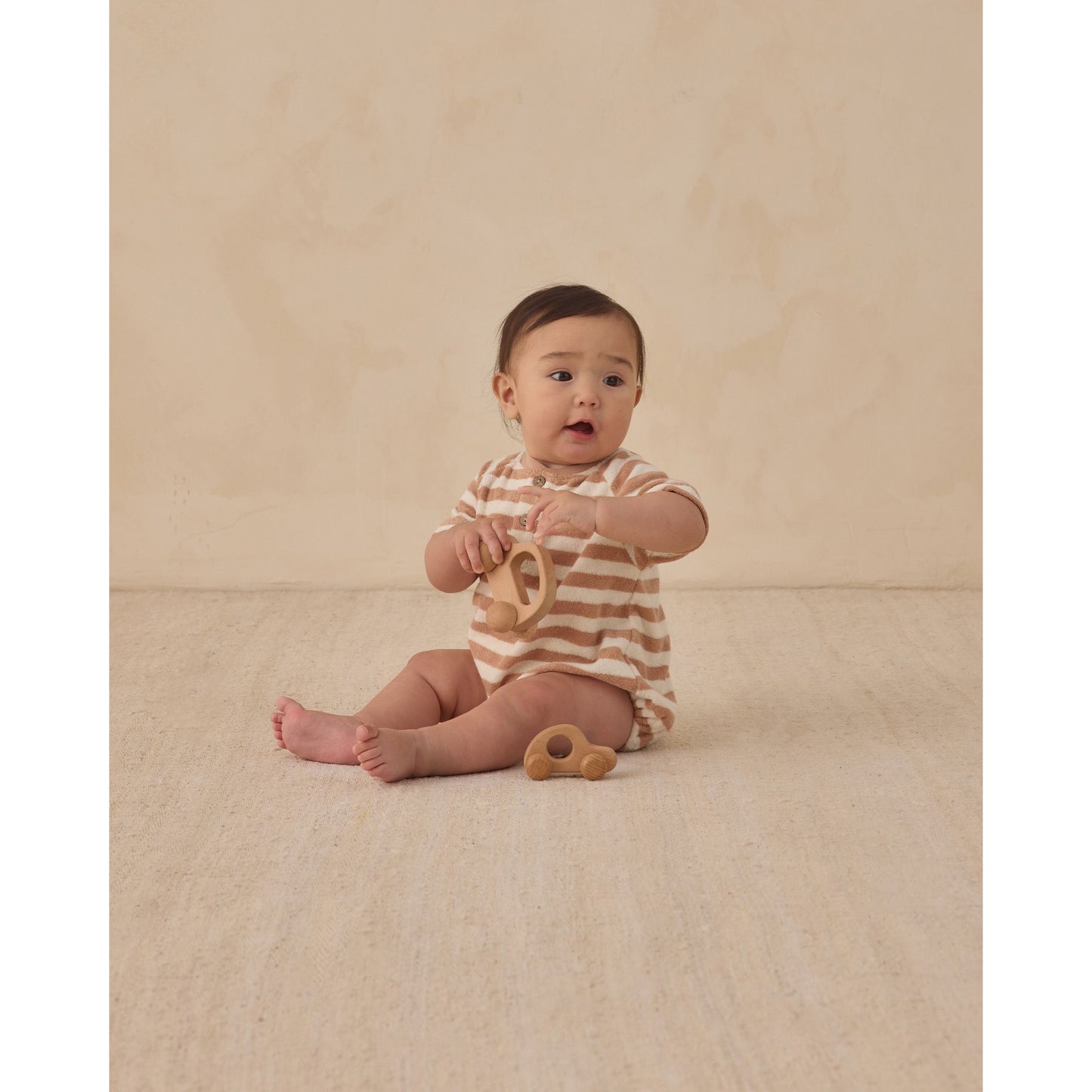 Terry Henley Romper || Latte Strip