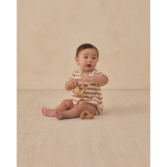 Terry Henley Romper || Latte Strip