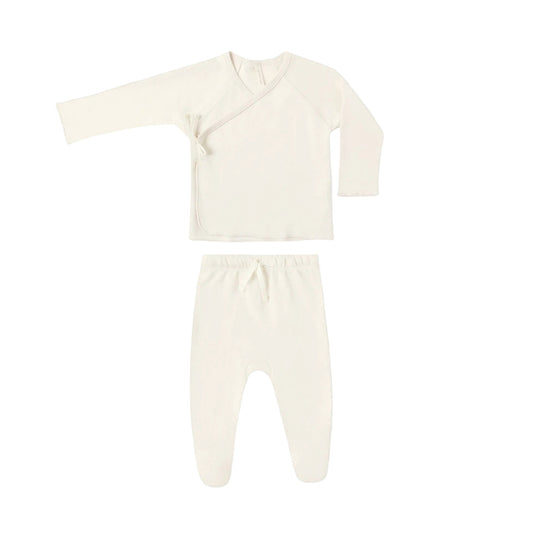 Wrap Top + Footed Pant Set || Ivory - Rylee + Cru | Kids Clothes | Trendy Baby Clothes | Modern Infant Outfits |