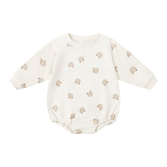 Crewneck Bubble Romper || Brown Bear