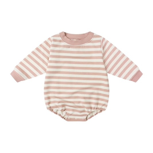Crewneck Bubble Romper || Pink Stripe