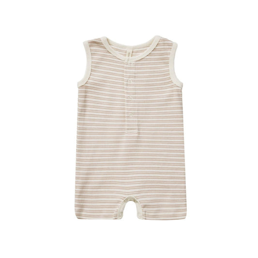 ribbed henley romper || oat stripe