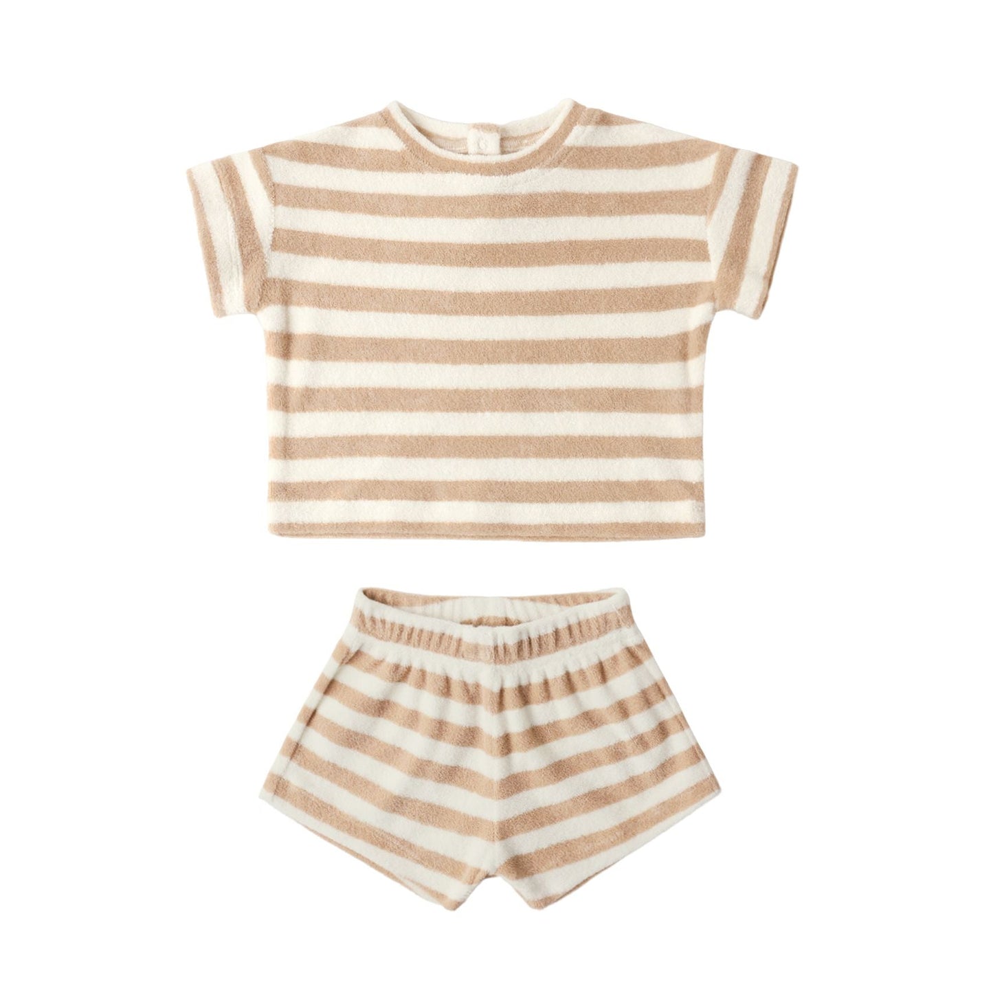 Terry Tee + Short Set || Latte Stripe