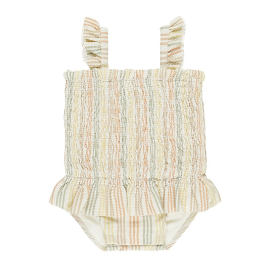 Smocked One-Piece Swimsuit || Multi-Stripe