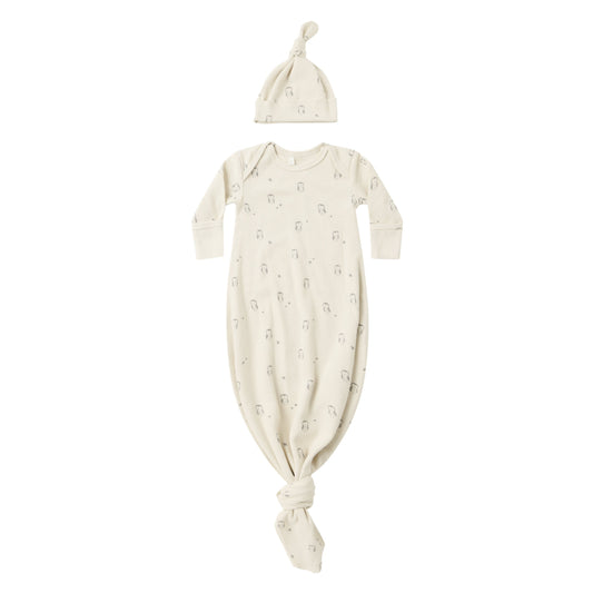 Knotted Baby Gown + Hat Set || Owls