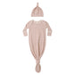 Knotted Baby Gown + Hat Set II Dusty Rose Microstripe