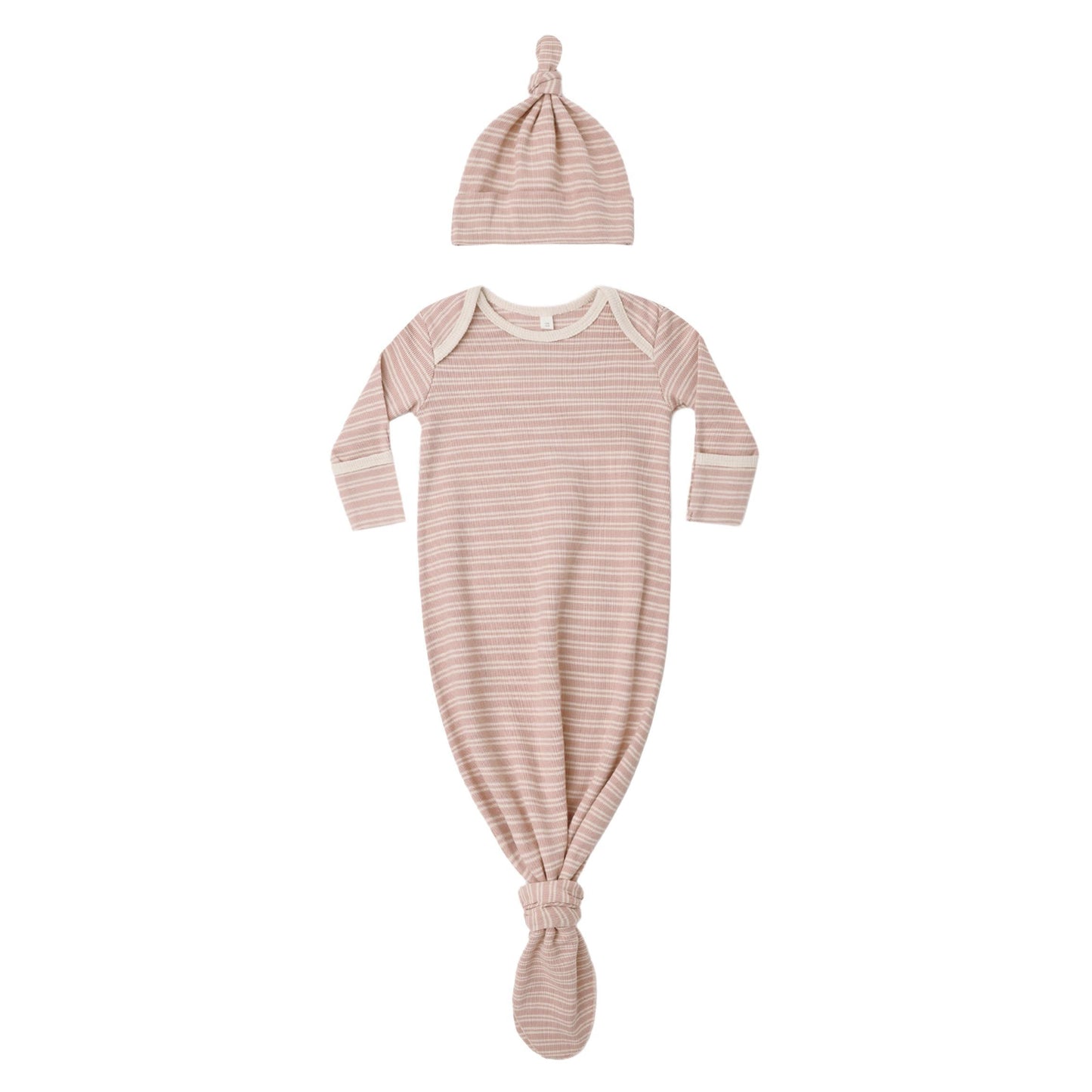 Knotted Baby Gown + Hat Set II Dusty Rose Microstripe