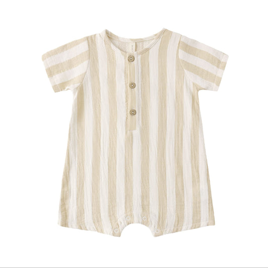Short Sleeve Woven Romper || Summer Stripe