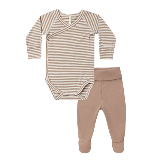 Side Snap Bodysuit + Pant Set II Almond Stripe