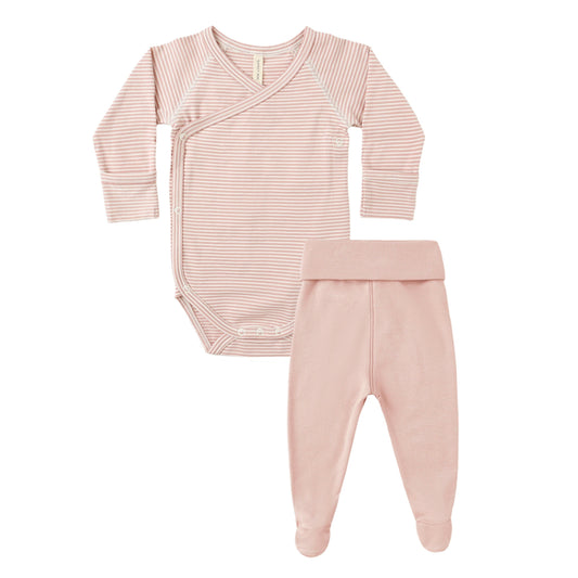 Side Snap Bodysuit + Pant Set || Rose Micro Stripe