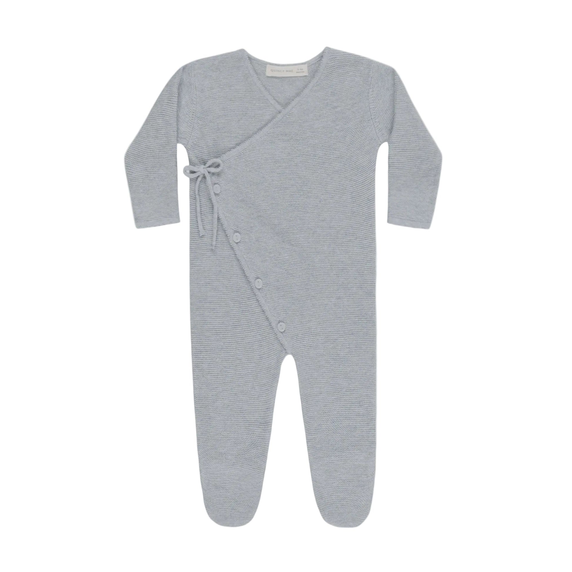 Wrap Knit Footie || Heathered Dusty Blue - Rylee + Cru | Kids Clothes | Trendy Baby Clothes | Modern Infant Outfits |