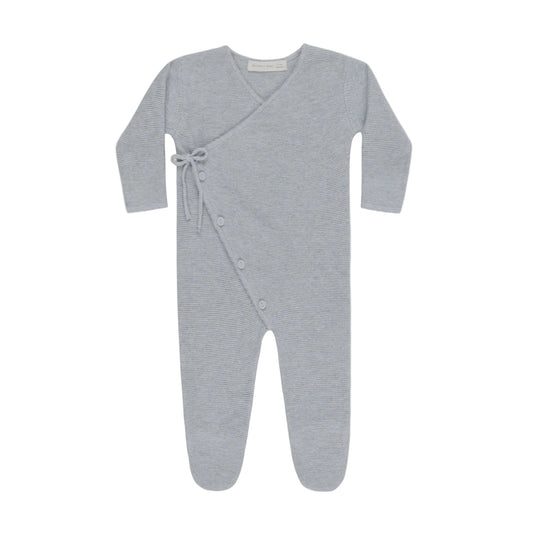 Wrap Knit Footie || Heathered Dusty Blue - Rylee + Cru | Kids Clothes | Trendy Baby Clothes | Modern Infant Outfits |
