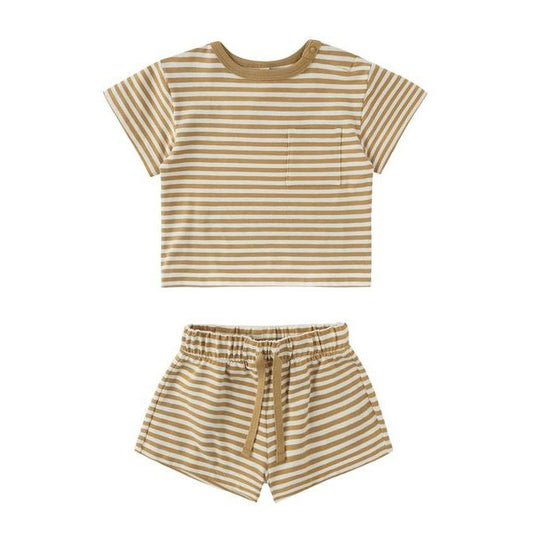 Boxy Pocket Tee + Short Set || Honey Stripe