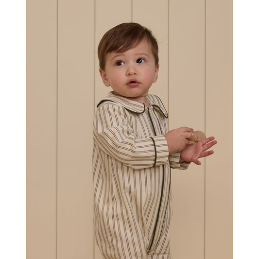 Baby Pajama Romper || Forest Pinstripe